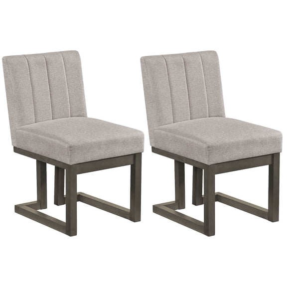 Costway 2PCS Wooden Dining Chairs Modern Farmhouse Fabric Upholstered Kitchen Chairs Beige + Gray