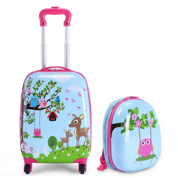 Costway 2Pcs 12'' 16'' Kids Luggage Set Suitcase Backpack School Travel Trolley ABS