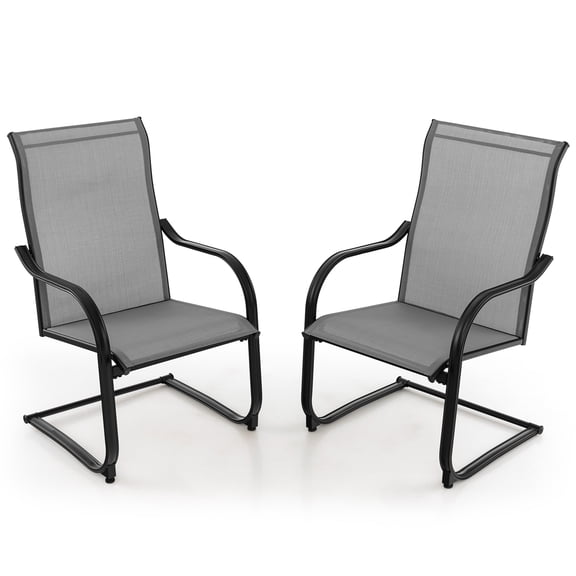 Costway 2pcs C-Spring Motion Patio Dining Chairs All Weather Heavy Duty Outdoor Gray