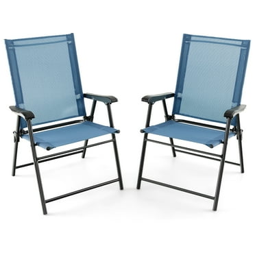 Costway 2pcs Patio Portable Armrests Chair Folding Sling Back Chair Blue
