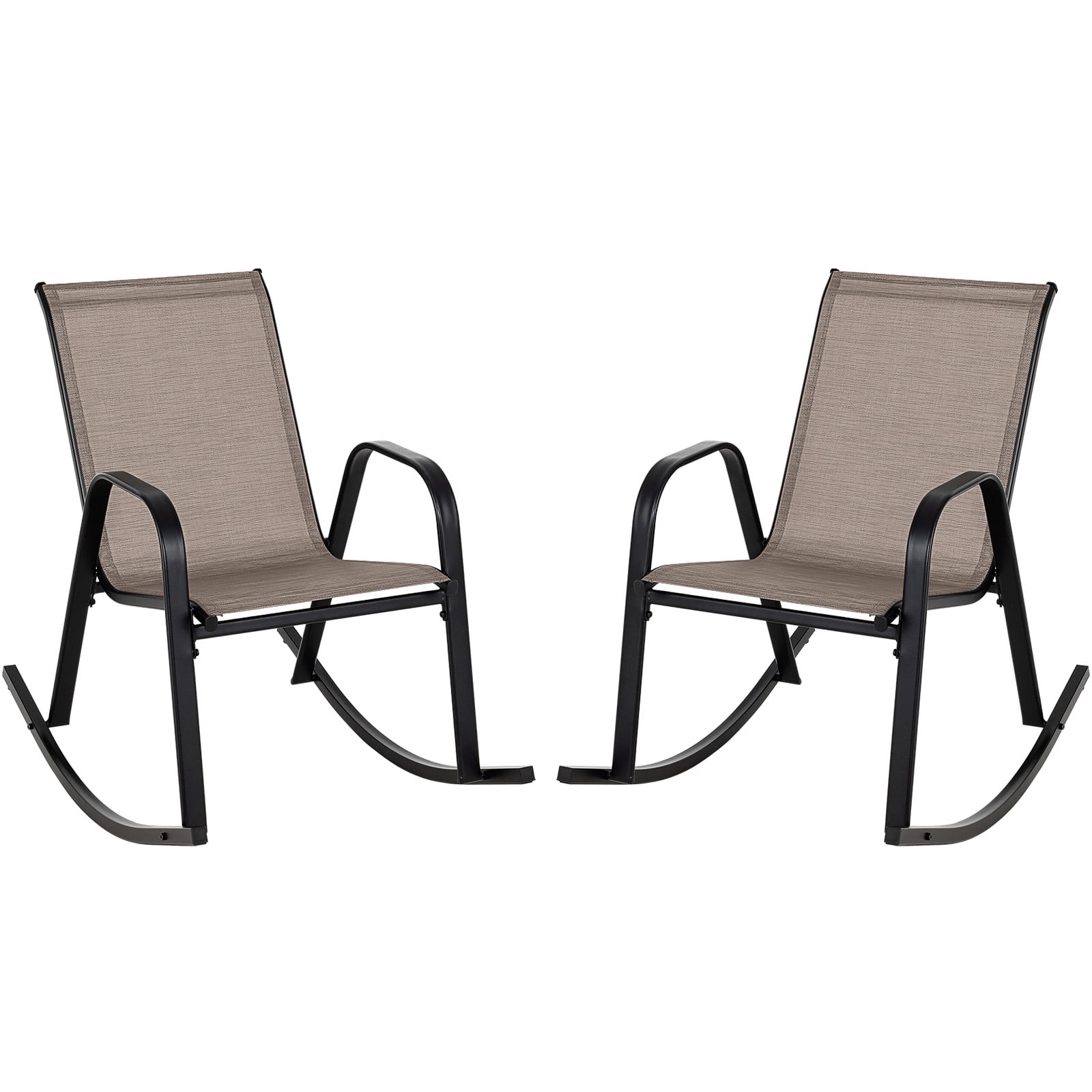 Brown Metal Frame Outdoor Rocking Chairs with Fabric Seat, Set of 2
