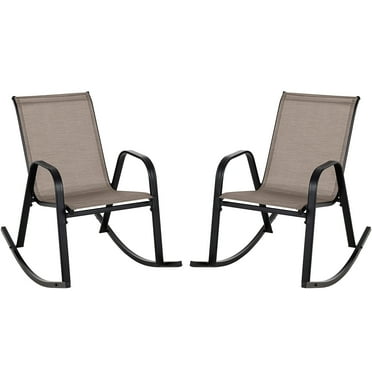 Costway 2 PCS Patio Rocking Chair Heavy-Duty Metal Rocker Outdoor Anti-Slip Brown