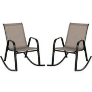Costway 2 PCS Patio Rocking Chair Heavy-Duty Metal Rocker Outdoor Anti-Slip Brown