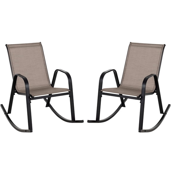 Costway 2 PCS Patio Rocking Chair Heavy-Duty Metal Rocker Outdoor Anti-Slip Brown