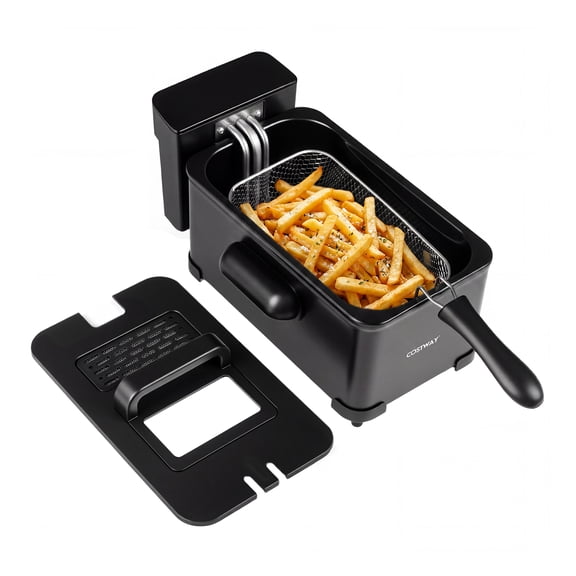 Costway 3.2-Qt Electric Deep Fryer with Basket, 1700W LED Touch Screen & 6 Presets, Timer Black