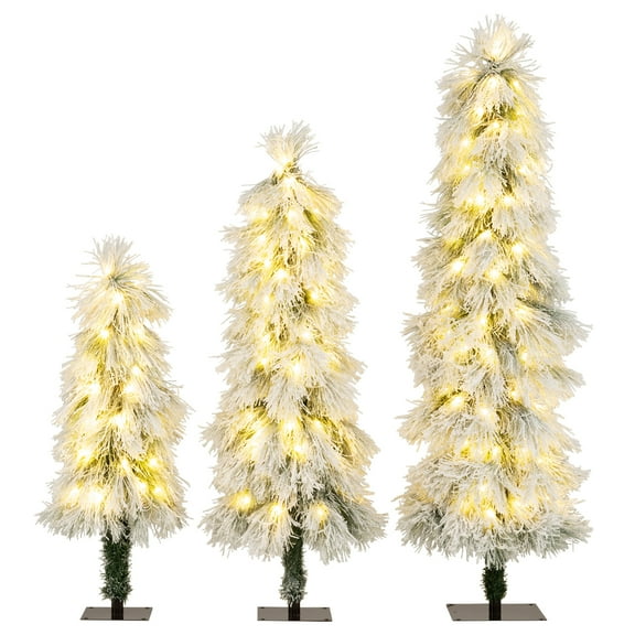 Costway 3' 4' 5' Artificial Christmas Tree Set with 30 + 50 + 70 LED Lights Holiday Decoration Tree