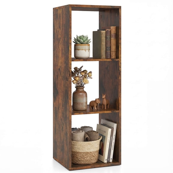 Costway 3-Cube Bookshelf,Modern Vertical Bookcase with Back Guardrail & Anti-tipping Kits Coffee