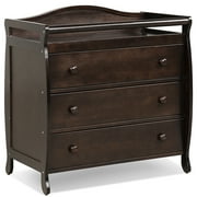 Costway 3 Drawer Baby Changing Table Infant Diaper Changing Station Wood with Safety Belt Brown