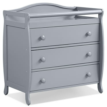 Costway 3 Drawer Baby Changing Table Infant Diaper Changing Station Wood with Safety Belt Grey