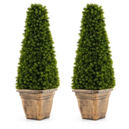 Costway 3 FT Artificial Boxwood Topiary Tree Potted Fake Tree Indoor & Outdoor Faux Tree
