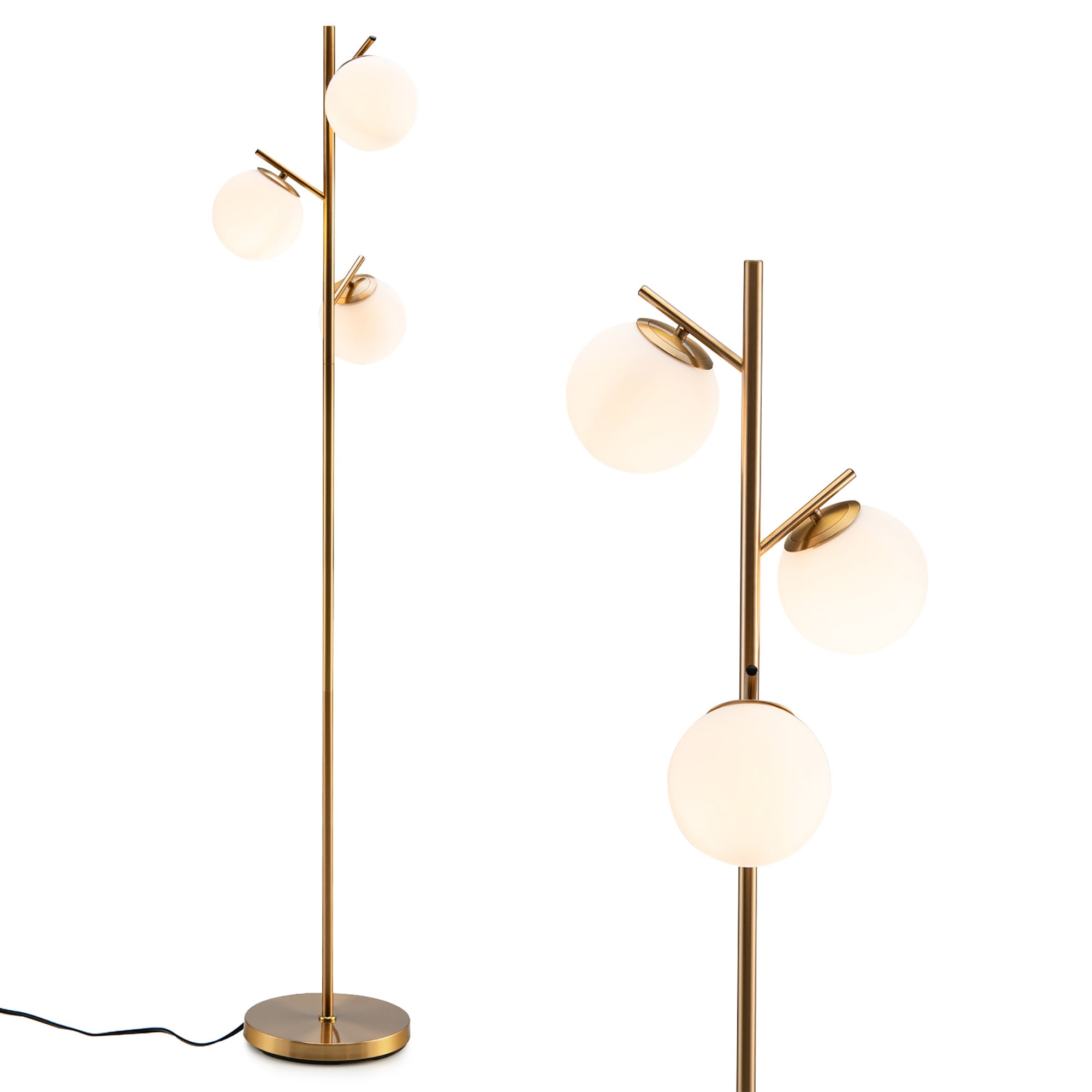 Golden 3-Globe Floor Lamp with Glass Shades and Foot Switch