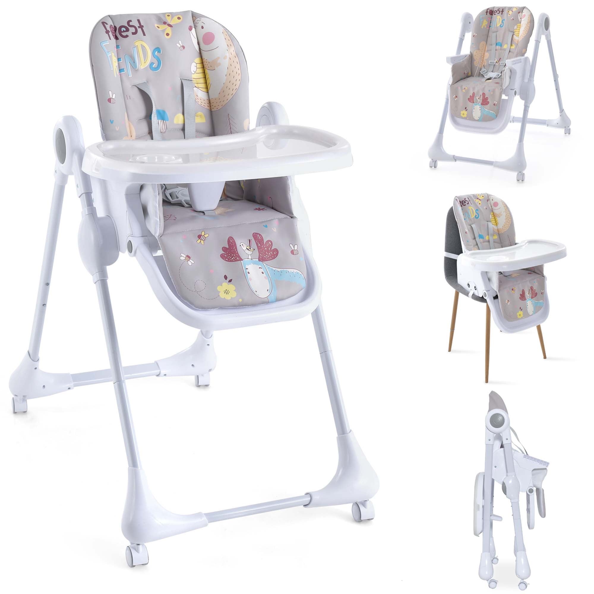 Costway 3 In 1 Convertible Baby Highchair Foldable Height Adjustable Feeding Chair 6 36 Months Grey
