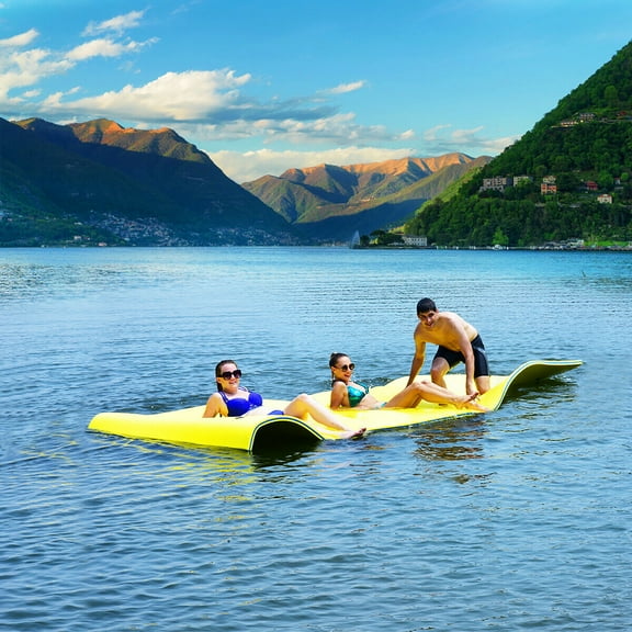 Costway 3 Layer Floating Water Pad Foam Mat Water Recreation Relaxing Tear-resistant 9' x 6' Yellow