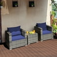 thumbnail image 1 of Costway 3 PC Patio Rattan Furniture Bistro Set Cushioned Sofa Chair Table Navy, 1 of 10