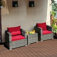 thumbnail image 1 of Costway 3 PC Patio Rattan Furniture Bistro Set Cushioned Sofa Chair Table Red, 1 of 11