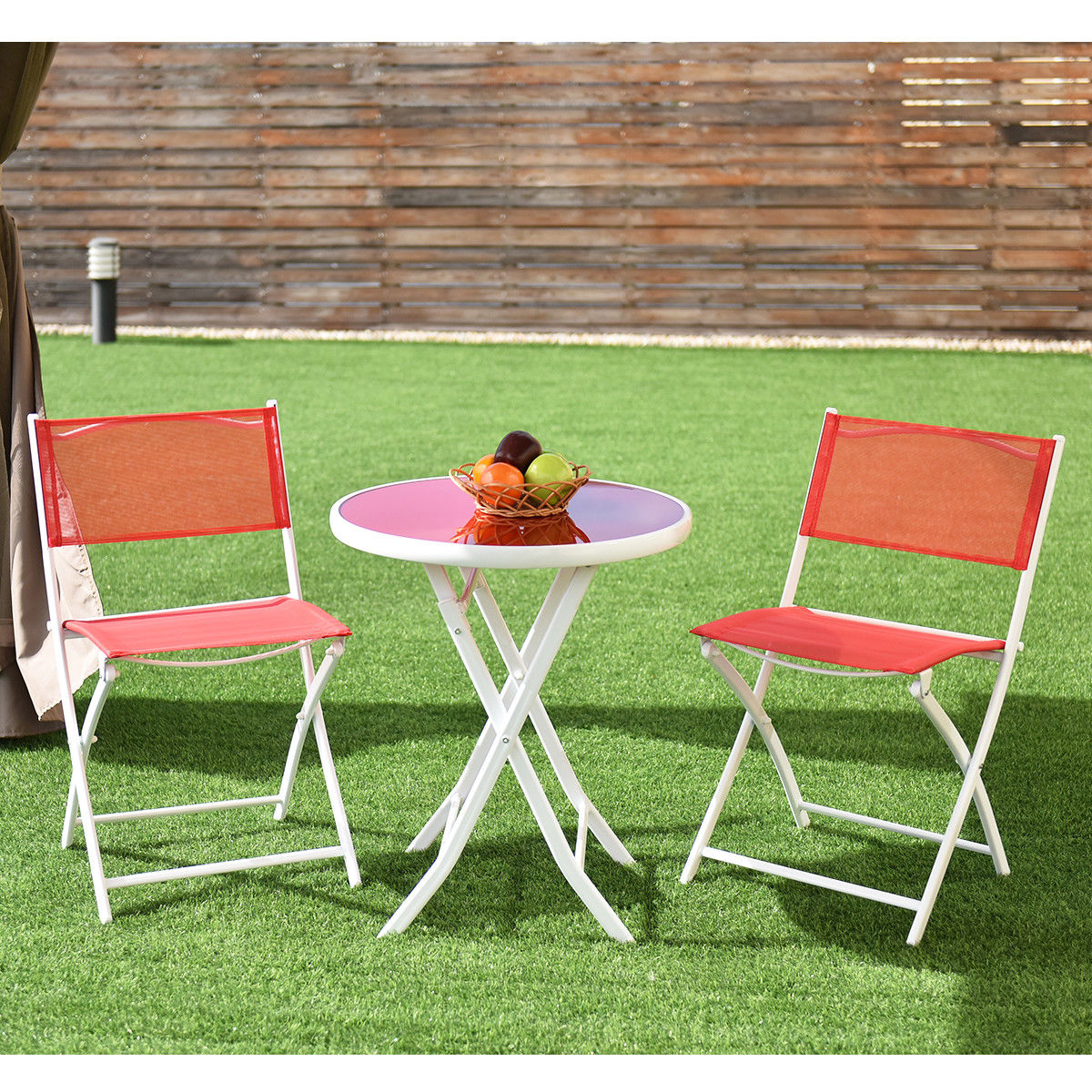 Costway 3 PCS Folding Bistro Table Chairs Set Garden Backyard Patio Furniture Red - image 1 of 7