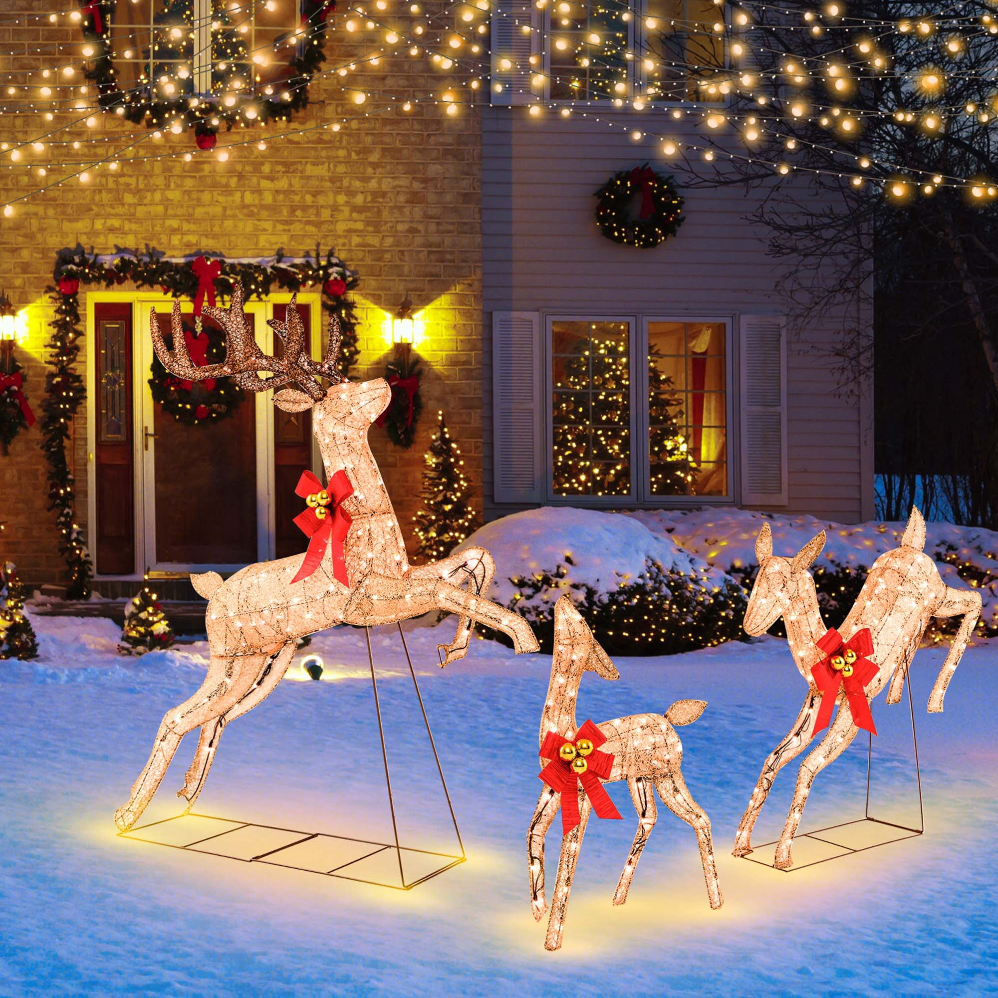 Led Rentier Costway 3 PCS Lighted Christmas Reindeer Family Set Holiday Decoration ...