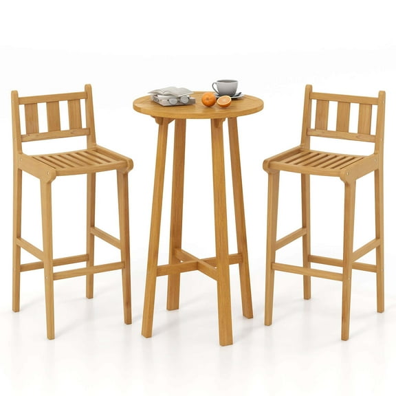 Costway 3 PCS Patio Bar Set Round Cocktail Table with 2 Armless Bar Height Stools