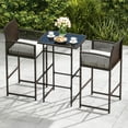 thumbnail image 1 of Costway 3 PCS Patio Bar Set Wicker Table & Armchairs with  2 Cushions & Glass Tabletop, 1 of 10