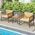 thumbnail image 1 of Costway 3 PCS Patio Chair Set Acacia Wood Sofa Set with Metal Support Soft Seat Cushions, 1 of 10