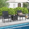 thumbnail image 1 of Costway 3 PCS Patio Conversation Set Wicker Chair Tempered Glass Table Cushioned Seat Quick Dry Foam All Weather, 1 of 11