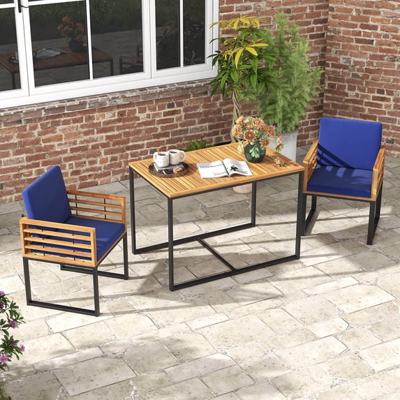 Costway 3 PCS Patio Dining Table Set with Bistro Chairs Large Coffee Table Seat Cushions