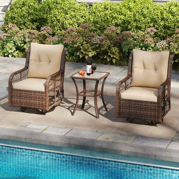 Costway 3 PCS Patio Furniture Set with 2-Tier Side Table and Cushions for Porch Brown