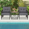 thumbnail image 1 of Costway 3 PCS Patio Rattan Furniture Set Acacia Wood Coffee Table & 2 Chairs Backyard Gray Cushion, 1 of 9