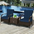 thumbnail image 1 of Costway 3 PCS Patio Rattan Furniture Set Coffee Table & 2 Rattan Chair W/Navy Cushions, 1 of 12