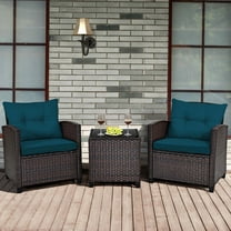 Costway 3 PCS Patio Rattan Furniture Set Cushioned Conversation Set Sofa Blue