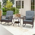thumbnail image 1 of Costway 3 PCS Patio Rocker Set Outdoor Wicker Rocking Chairs with Double-Layer Coffee Table Gray, 1 of 10