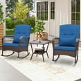 thumbnail image 1 of Costway 3 PCS Patio Rocker Set Outdoor Wicker Rocking Chairs with Double-Layer Coffee Table Navy, 1 of 10