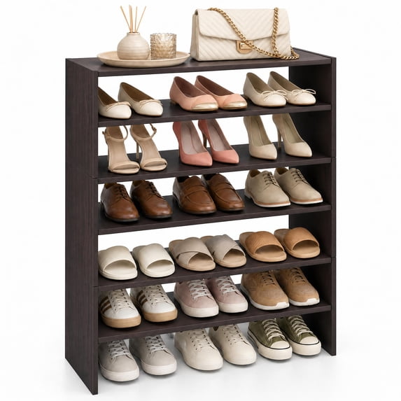 Costway 3 PCS Stackable Shoe Rack 31-Inch Horizontal Organizer 2-tier StorageShelf Brown