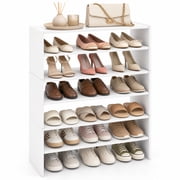 Costway 3 PCS Stackable Shoe Rack 31-Inch Horizontal Organizer 2-tier StorageShelf White