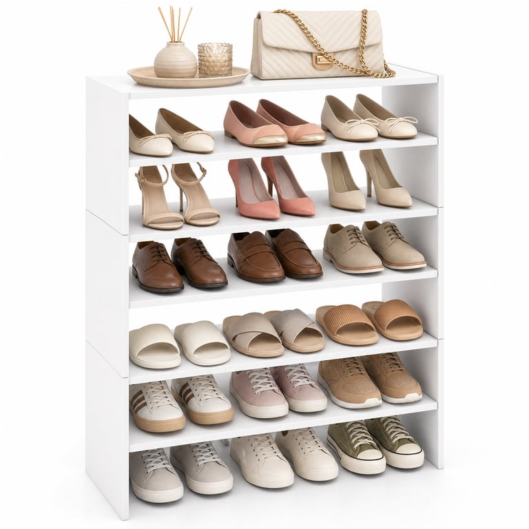 Costway, Shoe Rack, 31-Inch 3PCS Stackable Organizer, 2-Tier White