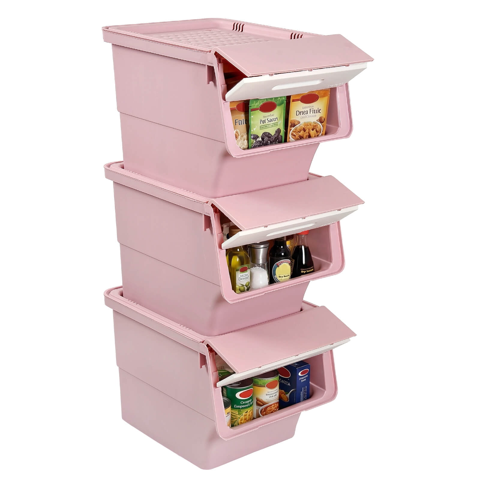Costway 3 PCS Storage Bins on Wheels with Stay-Open Lid for