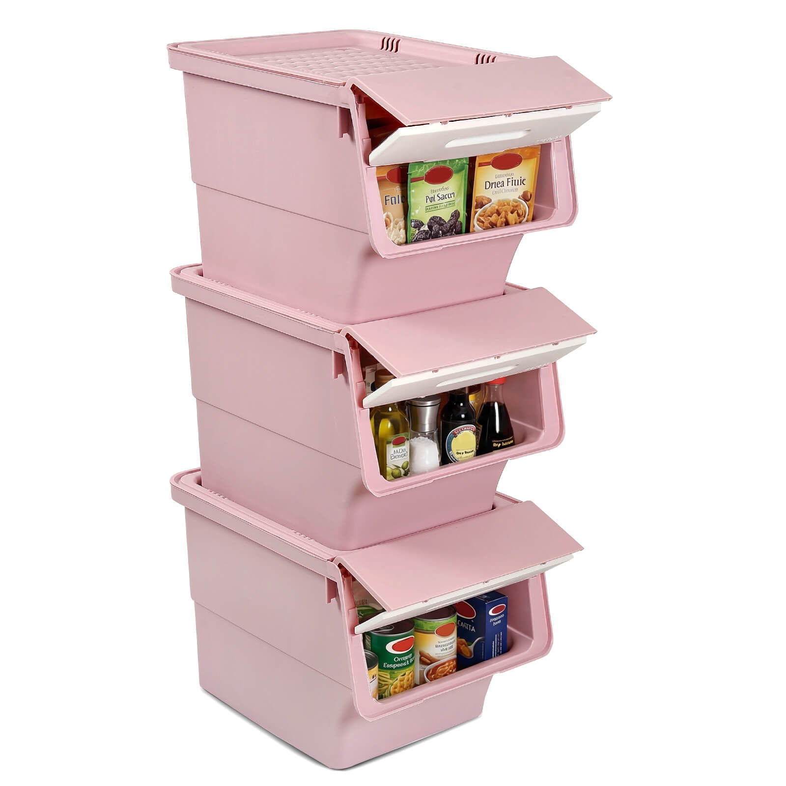 Costway 3 PCS Storage Bins on Wheels with Stay-Open Lid for