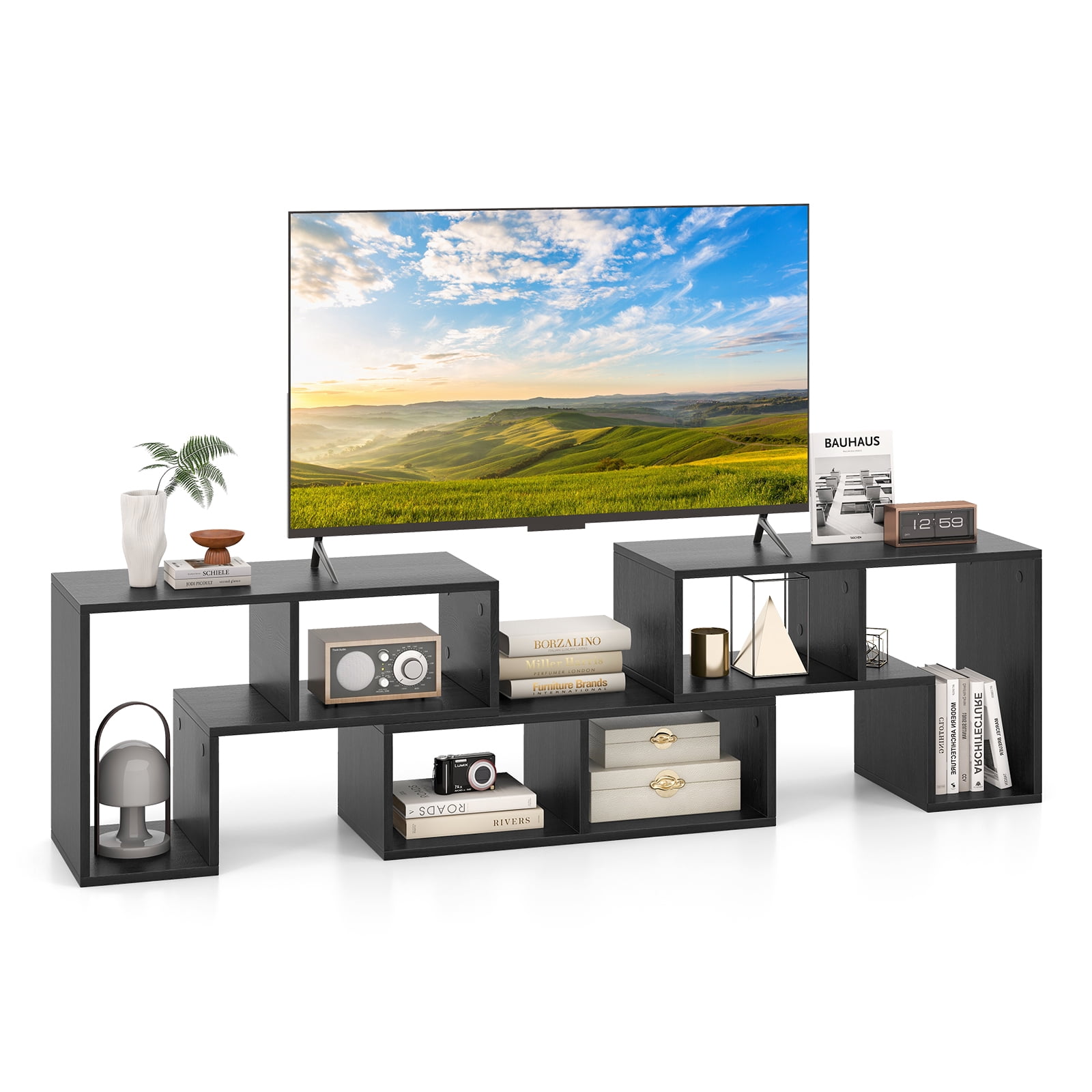 Costway 3 PCS TV Stand for TV's up To 65" Console Entertainment Center Bookcase Shelves Black Wood