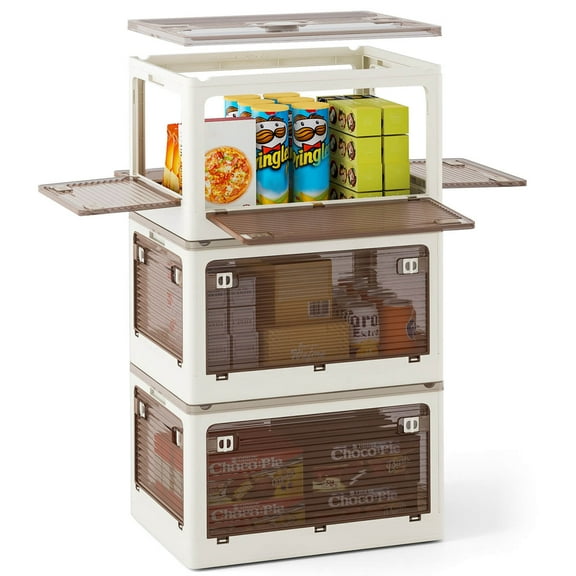 Costway 3 Pack Stackable Storage Bins with Lids 34.5 Gallon Collapsible Plastic Container Box