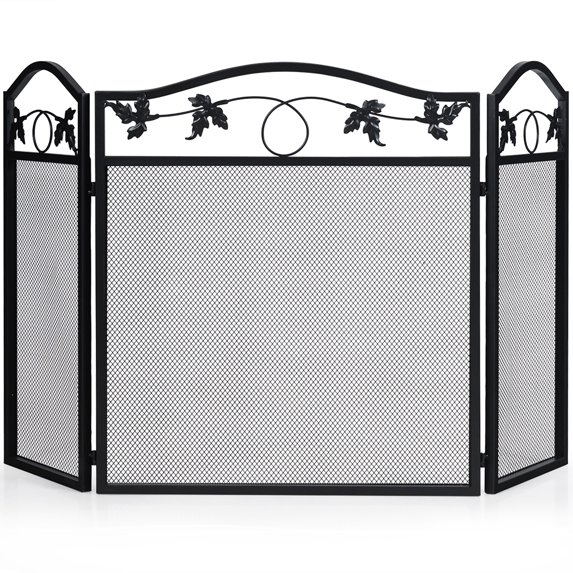 Costway 3 Panel Foldable Steel Fireplace Screen Spark Guard Fence for Baby & Pet Safe
