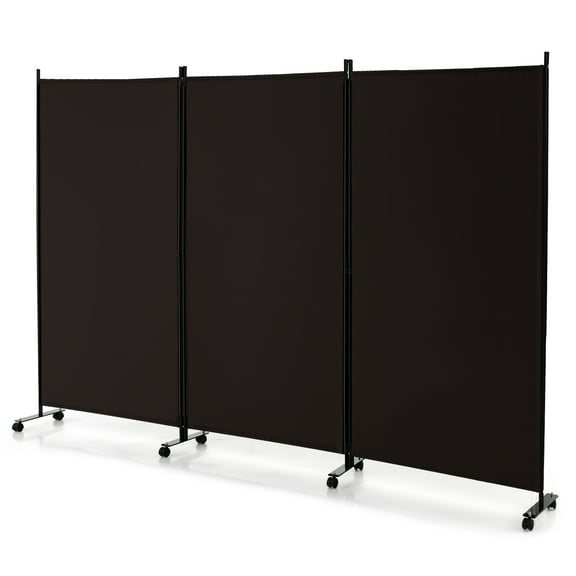 Costway 3-Panel Folding Room Divider 6Ft Rolling Privacy Screen with Lockable Wheels Brown