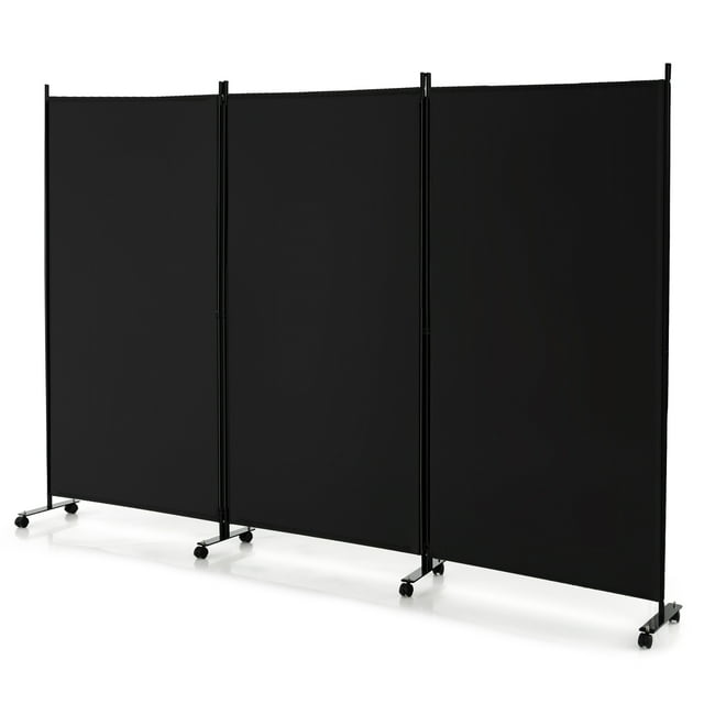 Costway 3Panel Folding Room Divider 6Ft Rolling Privacy Screen with Lockable Wheels Black