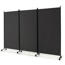 Costway 3-Panel Folding Room Divider 6Ft Rolling Privacy Screen withLockable Wheels Grey