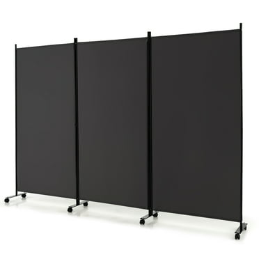 Costway 3-Panel Folding Room Divider 6Ft Rolling Privacy Screen withLockable Wheels Grey