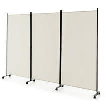 Costway 3-Panel Folding Room Divider 6Ft Rolling Privacy Screen withLockable Wheels White