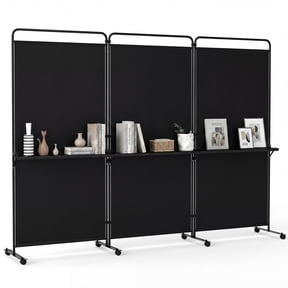 Costway 3-Panel Room Divider with Storage Shelves 6FT Tall Folding Privacy Screen on Wheels Black