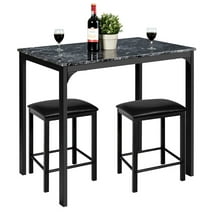 Costway 3 Piece Counter Height Dining Set Faux Marble Table 2 Chairs Kitchen Bar Black