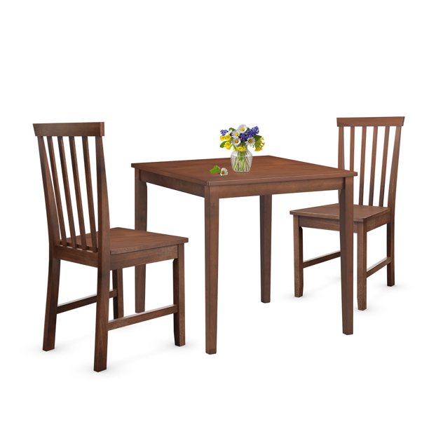 Costway 3Piece Dining Table Set 2 Slat Back Chairs with Wood Leg