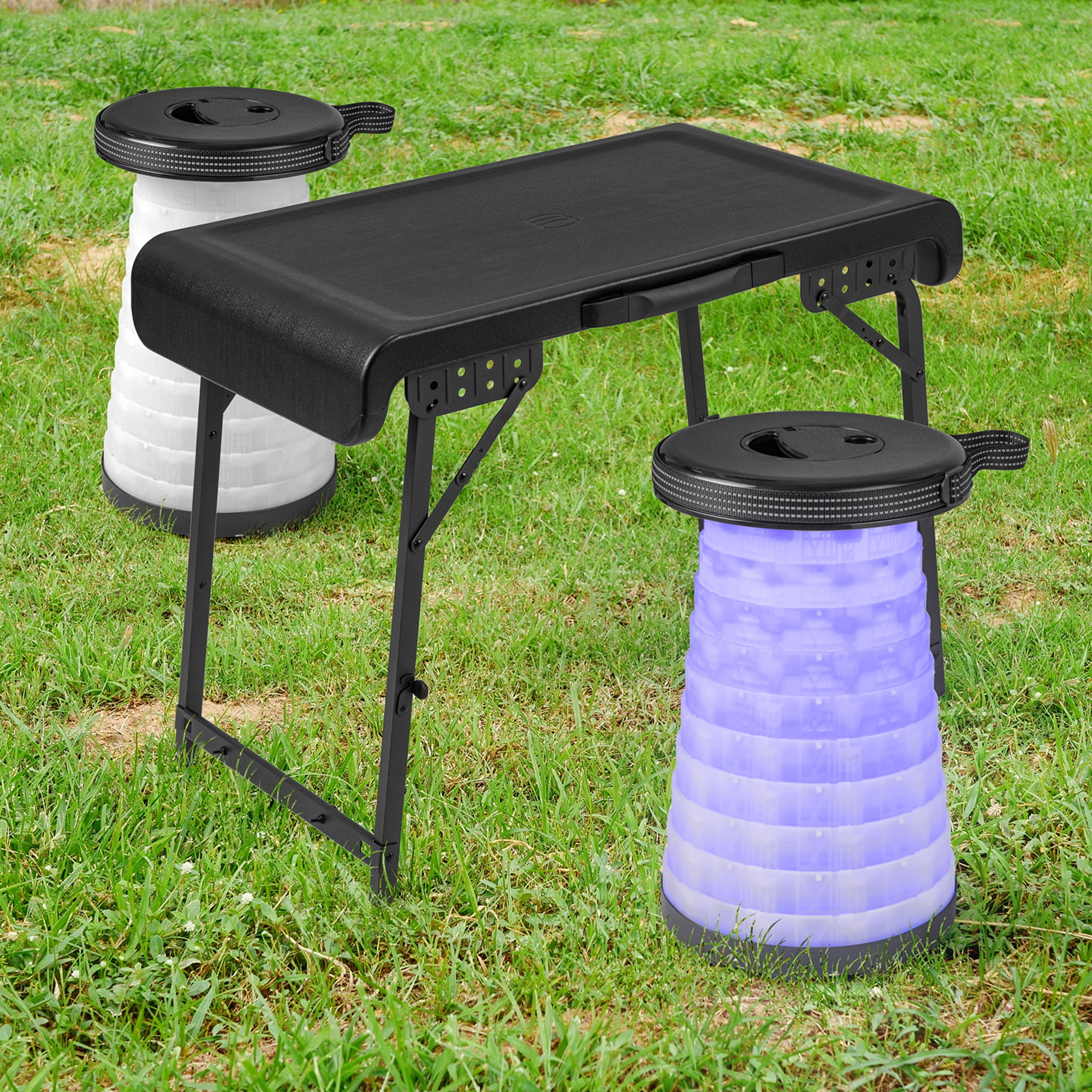 Costway 3-Piece Folding Table Stool Set with a Camping Table Costway 3-Piece Folding Table Stool Set with a Camping Table
