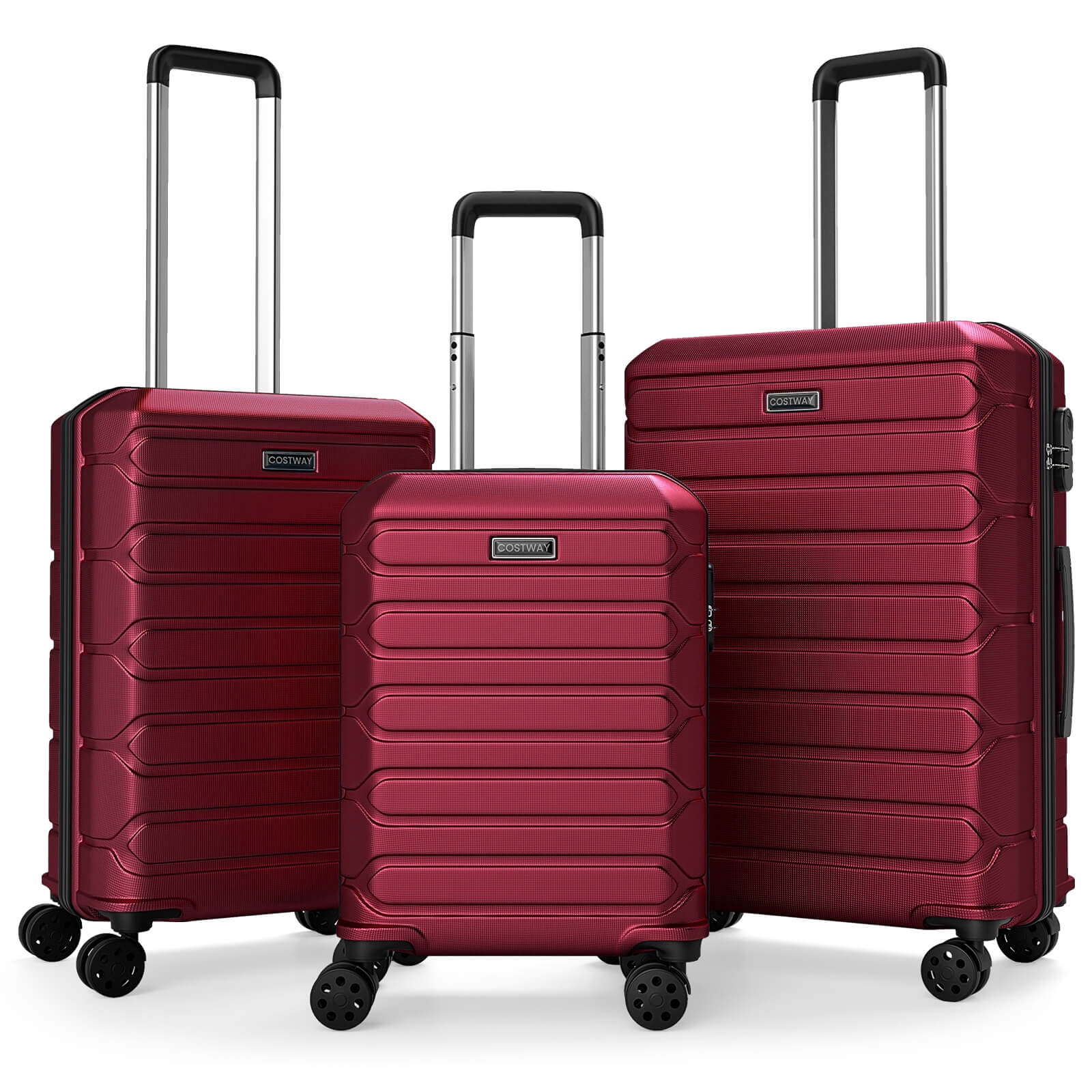 Costway 3-Piece Hardside Luggage Set (20/24/28 Inch) with 8